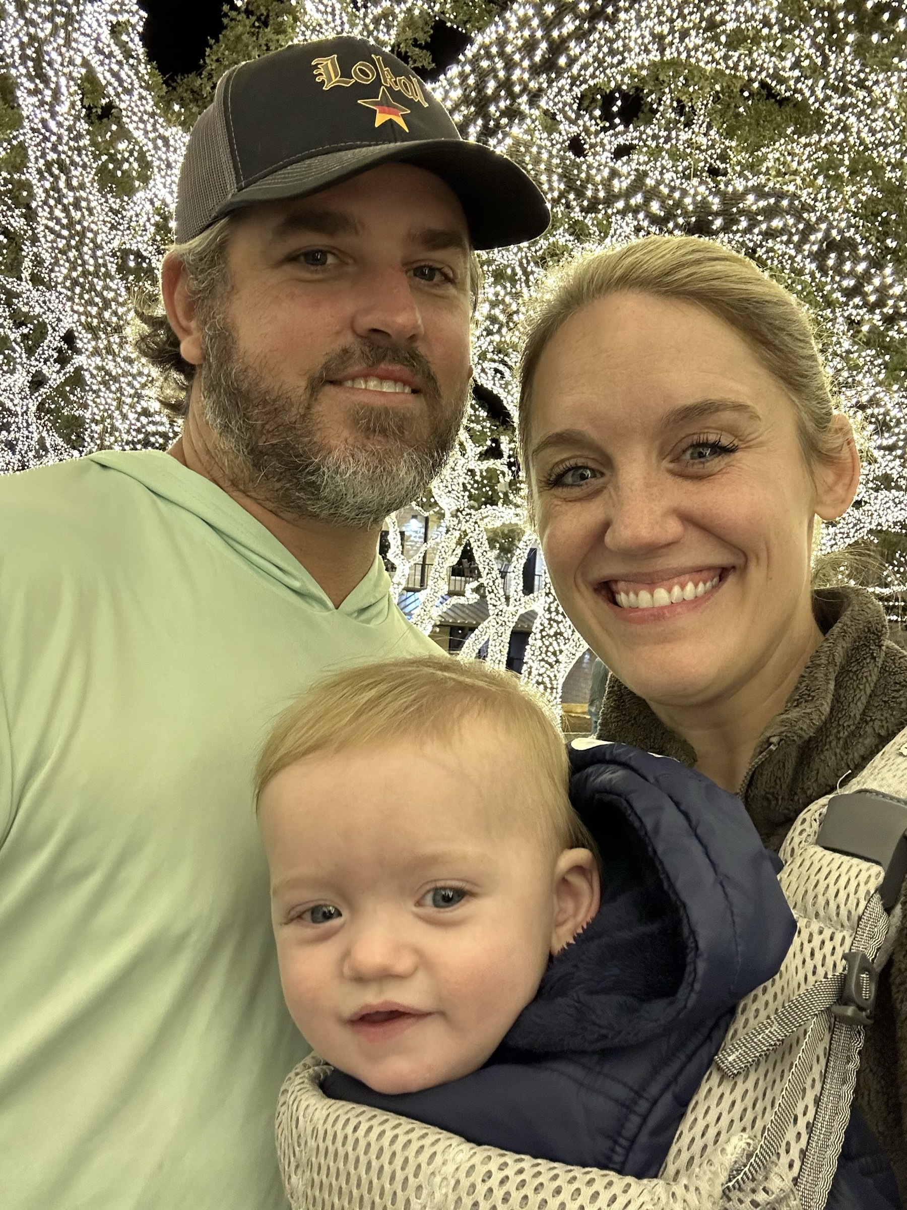 Family at the Johnson City Christmas lights
